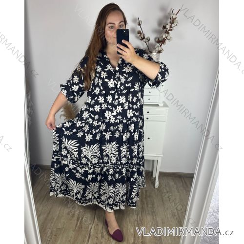Šaty letný dlhé 3/4 rukáv dámske nadrozmer (54/56 ONE SIZE TALIANSKA MÓDA IMWEC24043/DUR