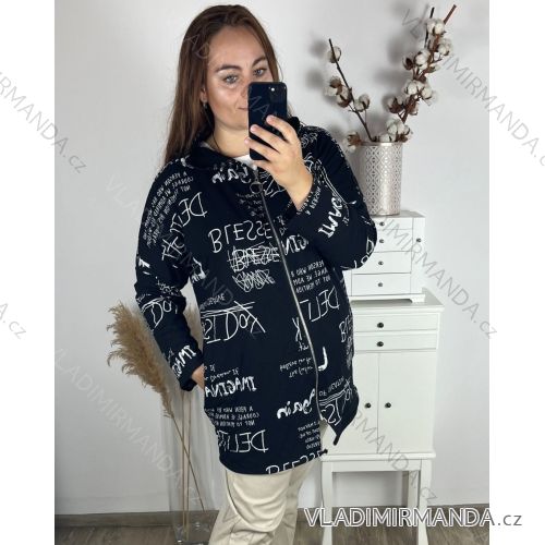 Mikina na zips s kapucňou dlhý rukáv dámske nadrozmer (58/60 ONE SIZE) TALIANSKA MÓDA IMBM24WRITE