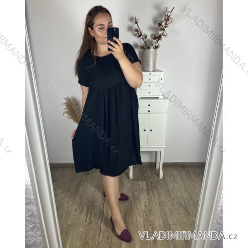 Šaty voľnočasové krátky rukáv dámske nadrozmer (48/50 ONE SIZE) TALIANSKA MóDA IM424261/DR 48/50 čierna
