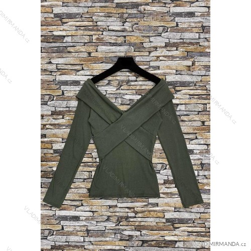 Crop top elegantný dlhý rukáv dámsky (38/40 ONE SIZE) TALIANSKA MÓDA IMPES242680 zelená khaki 