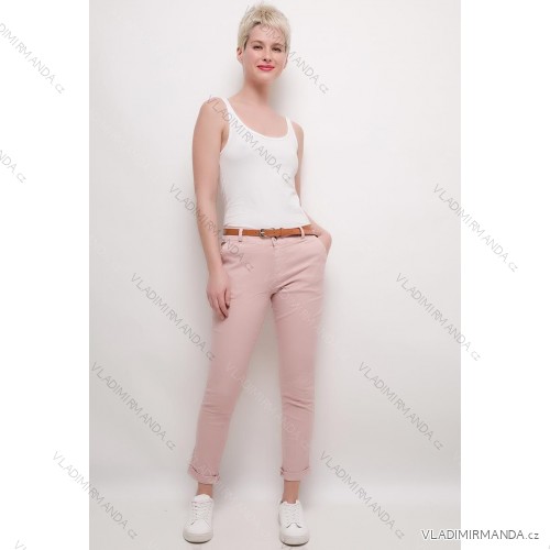 Nohavice letné elegantné s opaskom dámske (S/M/L/XL) TALIANSKA MÓDA IMPES242156 ružová svetlá L/XL