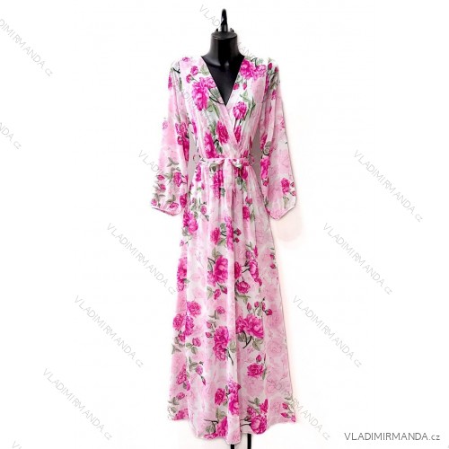 Šaty dlhé elegantný dlhý rukáv dámske (38/40 ONE SIZE) TALIANSKA MÓDA IMPES248698 růžová fuchsiová 