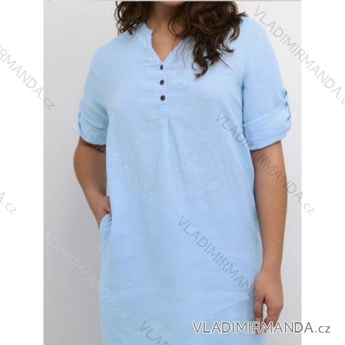 Šaty košeľové ľanové krátky rukáv dámske (S/M/L ONE SIZE) TALIANSKA MÓDA IMWCL24140