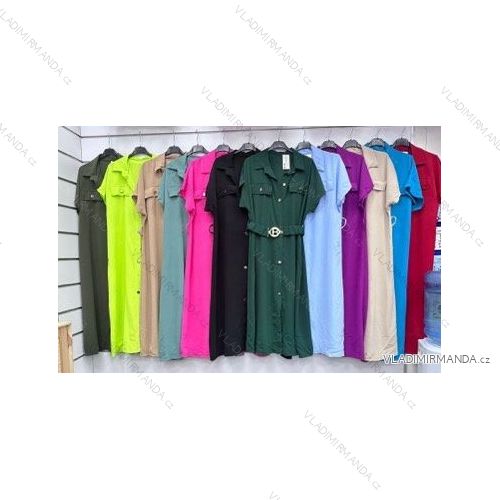 Šaty letné košeľové krátky rukáv dámske nadrozmer (42/44/46 ONE SIZE) TALIANSKA MÓDA IMWGM24155