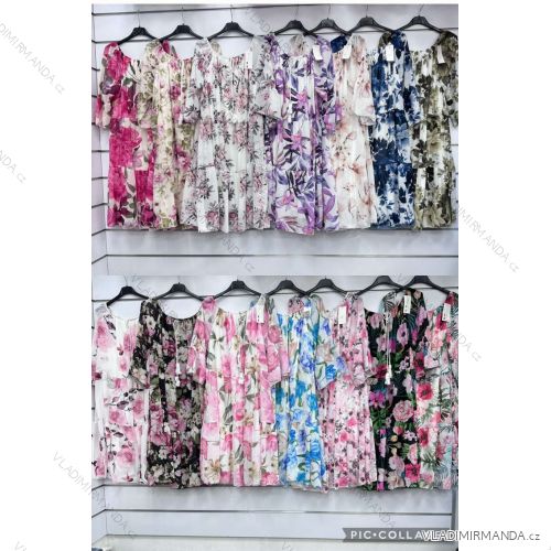 Šaty letné šifónové krátky rukáv dámske nadrozmer (48/50 ONE SIZE) TALIANSKA MÓDA IMWGM24157