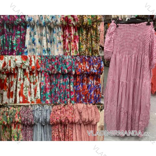 Šaty dlhé letné carmen dlhý rukáv dámske nadrozmer (48/50 ONE SIZE) TALIANSKA MÓDA IMWEC24089-3