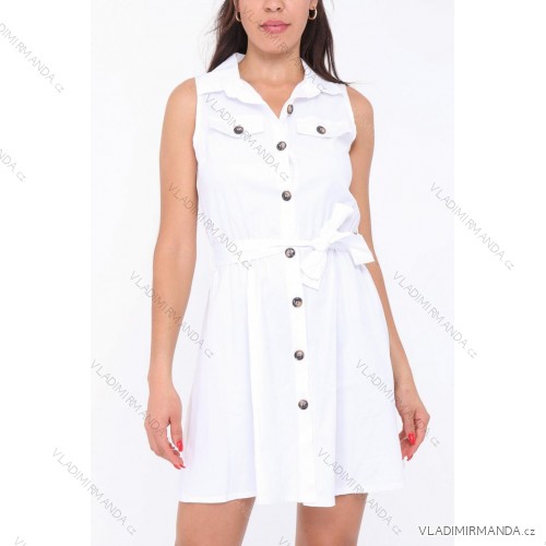 Šaty košilové s páskem bez rukávu dámské (S/M/L/XL) ITALSKÁ MÓDA IMPES241043 biela L/XL