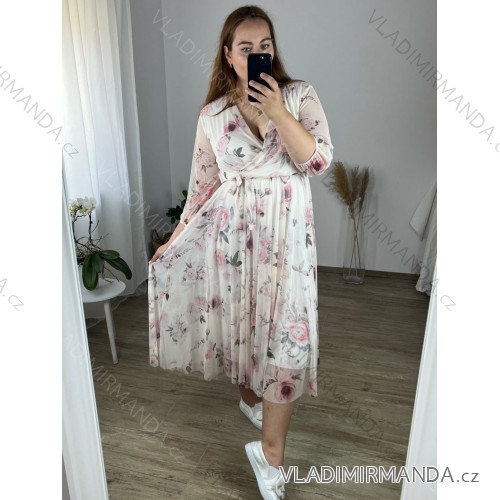 Šaty dlhé šifónové dlhý rukáv dámske nadrozmer (44/46 ONE SIZE) TALIANSKA MÓDA IMWEC24092/DUR -   biela -   44/46