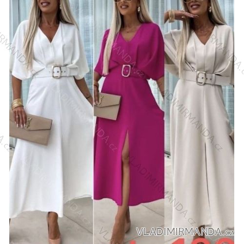 Šaty dlhé elegantné s opaskom krátky rukáv dámske (S/M/L ONE SIZE) TALIANSKA MÓDA IMWGS24052