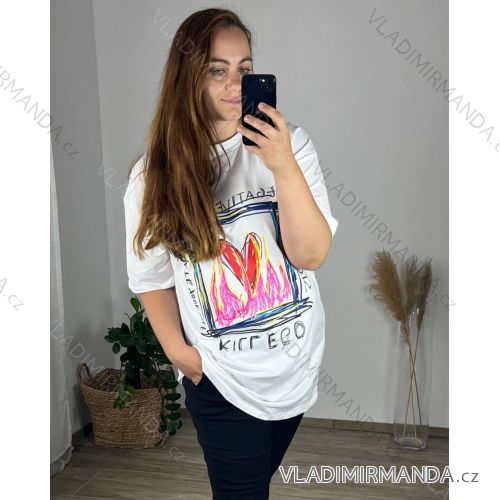 Tričko prodloužené krátky rukáv dámska nadrozmer (54/56 ONE SIZE) TALIANSKA MóDA im424217/DR  biela