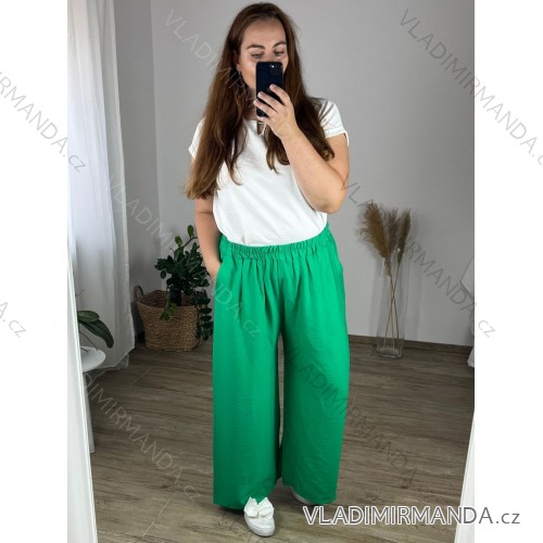 Nohavice letné dlhé dámske nadrozmer (56/58 ONE SIZE) POLSKÁ MÓDA IMWT24035/DR -   zelená
 -   56/58