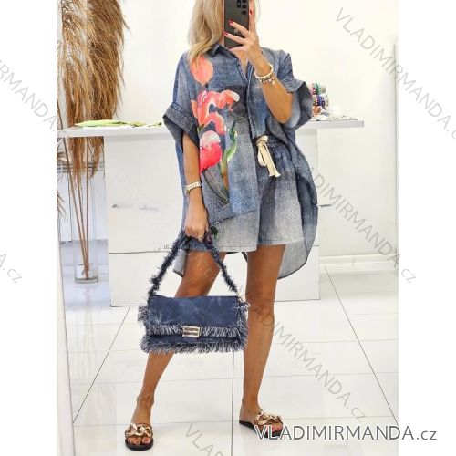 Šaty košeľové 3/4 dlhý rukáv dámske nadrozmer (42/44/46 ONE SIZE) TALIANSKA MÓDA IMWGS24101