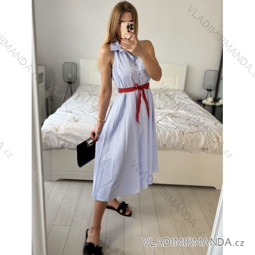 Šaty košeľové plátené bez rukávov dlhé dámske prúžok (uni s/m) TALIANSKA MóDA IMM24BR8444
