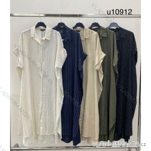 šaty oversize košeľové maxi krátky rukáv dámske (42/44/46 ONE SIZE) TALIANSKA MÓDA IMM24M10912