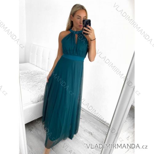 Šaty dlhé tylové  spoločenské bez rukávu dámske (S/M ONE SIZE) TALIANSKA MÓDA IMM24M156