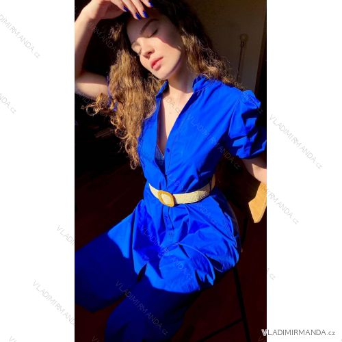 Šaty letné dlhé košeľové krátky rukáv dámske (S/M ONE SIZE) TALIANSKA MÓDA IMM24U7328