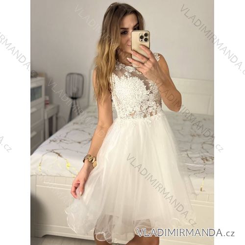Šaty spoločenské elegantné bez rukávov krátke plesové dámske (S/M ONE SIZE) TALIANSKA MÓDA IMM24495