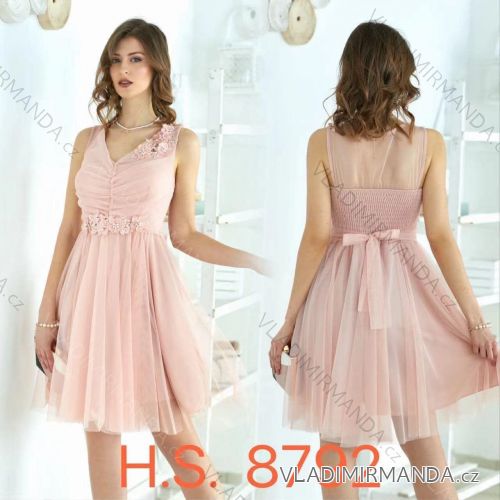 Šaty elegantné tylové krátke bez rukávov spoločenské dámske (S/M ONE SIZE) TALIANSKA MÓDA IMM24M8792