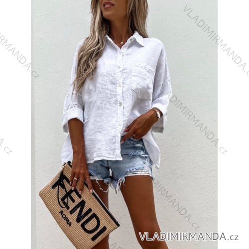 Košeľa oversize 3/4 dlhý rukáv lněná dámska (S/M/L ONE SIZE) TALIANSKA MÓDA IMWAD24176