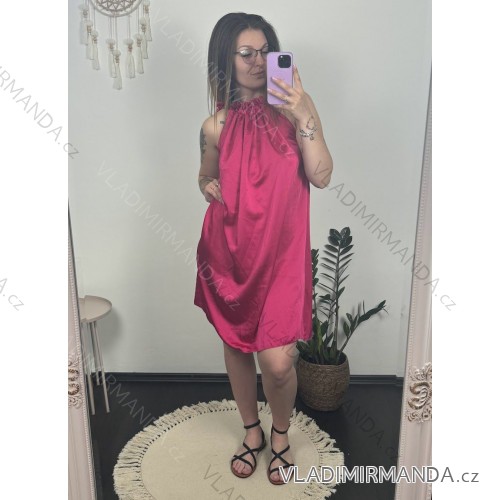 Šaty letné saténové bez rukávov dámske (S/M/L ONE SIZE) TALIANSKA MÓDA IMD23436/DU tmavě růžová M/L