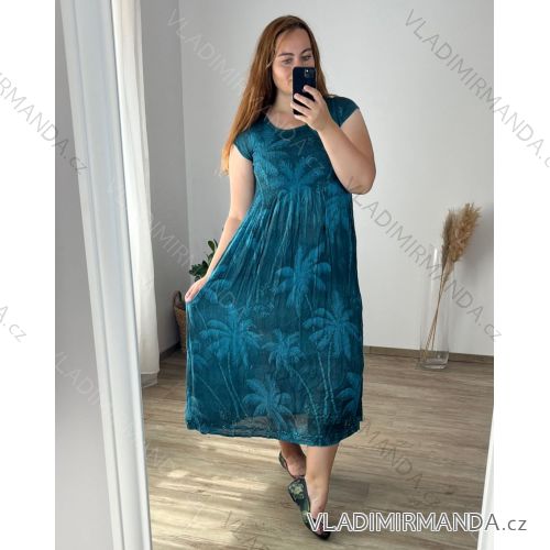Šaty voľnočasové krátky rukáv dámske nadrozmer (52/54 ONE SIZE) TALIANSKA MÓDA IMBM24B-23594/DU 52/54 tmavo petrolejová
