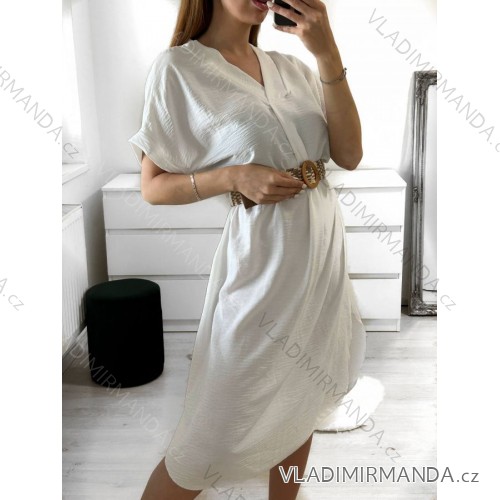 Šaty letné s opaskom krátky rukáv dámske (S/M/L/XL ONE SIZE) TALIANSKA MÓDA IMD23438/DUR M / L petrolejová