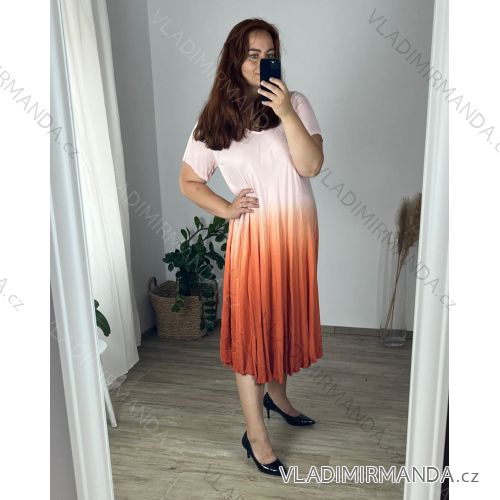 Šaty dlhé oversize krátky rukáv dámske nadrozmer (42/44/46/48/50/5254/56/58 ONE SIZE) TALIANSKA MÓDA IMWCA24087/DUR oranžová 56/58