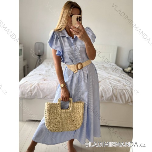 Šaty dlhé letné košeľové krátky rukáv dámske (S/M ONE SIZE) TALIANSKA MÓDA IMM23M3239/DU S / M modrá