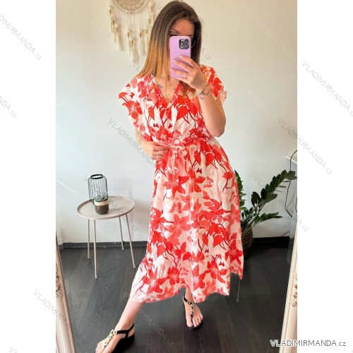 Šaty letné dlhé  bez rukávu s volánkem dámske (M/L, XL/2XL) B.LIFE MÓDA BLI246620/DR -   oranžová -   M / L