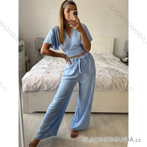 Súprava letný top a nohavice dámske (S/M ONE SIZE) TALIANSKA MóDA IM324150/DU - svetlo modrá - S/M
