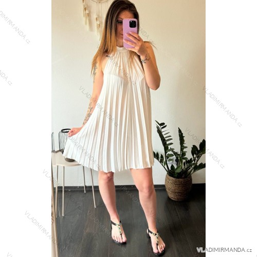 Šaty letné skladané bez rukávov dámske (S/M/L ONE SIZE) TALIANSKA MÓDA IMWDK24360 biela S / M