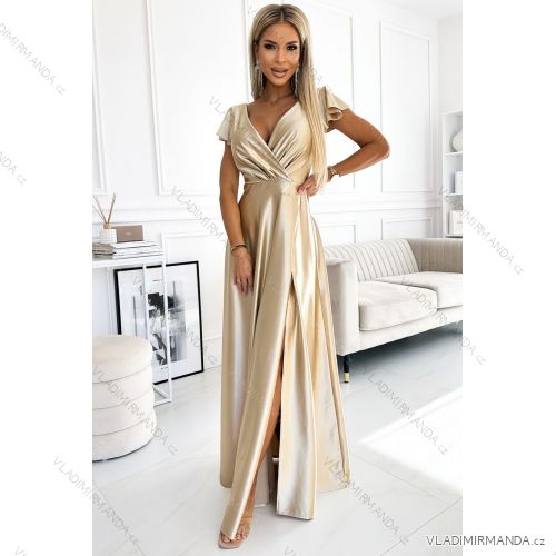 Šaty dlhé elegantné saténové dámske (XL) TALIANSKA MÓDA NUMECO24411/DU XL zlatá