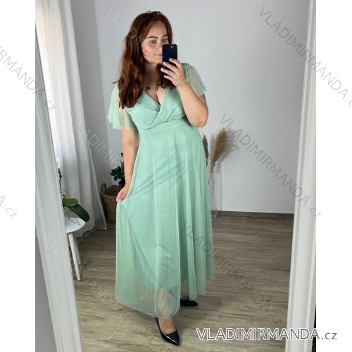 Šaty dlhé spoločenské krátky rukáv dámske nadrozmer (50/52 one size) TALIANSKA MÓDA IMPSH243589V/DUR modrá mintova 50/52