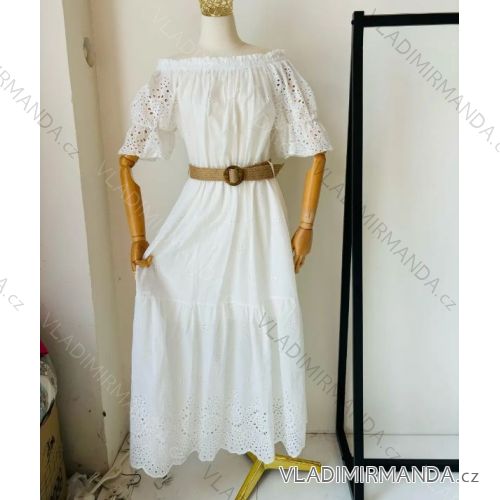 Šaty dlhé letné boho krajkové krátky rukáv dámske (S/M ONE SIZE) TALIANSKA MÓDA IMPEM242863