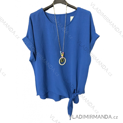 Tunika blúzka krátky rukáv dámska (M/L ONE SIZE) TALIANSKA MÓDA IMD21190/DUR kr. modrá M/L