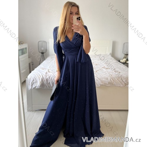 Šaty dlhé elegantné spoločenské bez rukávov dámske (S/M ONE SIZE) TALIANSKA MÓDA IMPBB2480872bl/DU -   tmavo modrá -   S / M