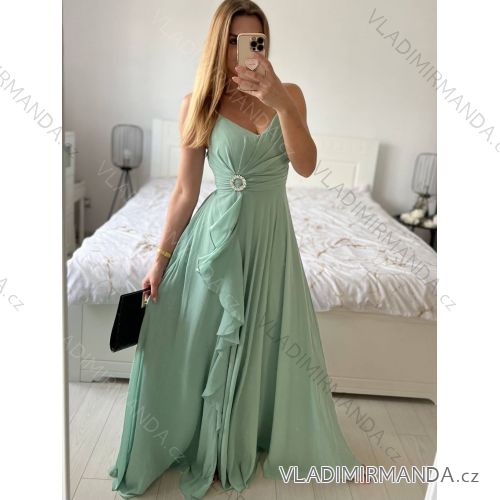 Šaty dlhé spoločenské na ramienka dámske (S/M ONE SIZE) TALIANSKA MÓDA IMPSH2480808/DU