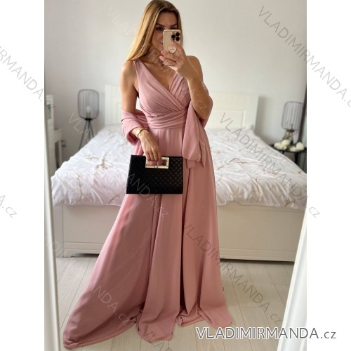 Šaty dlhé elegantné spoločenské bez rukávov dámske (S/M ONE SIZE) TALIANSKA MÓDA IMPBB2480872bl/DU -   růžová starorůžová -   S / M