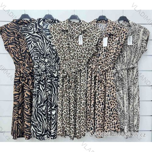 Šaty dlhé letné košeľové krátky rukáv dámske leopard (S/M/L ONE SIZE) TALIANSKA MÓDA IMWCP24268