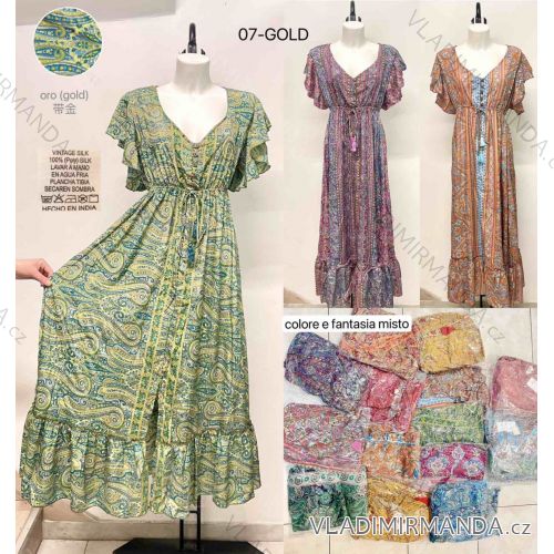 Šaty dlhé letné indické krátky rukáv dámske (S/M/L ONE SIZE) INDICKÁ MÓDA IMWKA24568