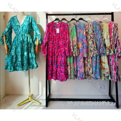 Šaty letné 3/4 dlhý rukáv dámske (S/M ONE SIZE) TALIANSKA MÓDA IMPEM24G123.