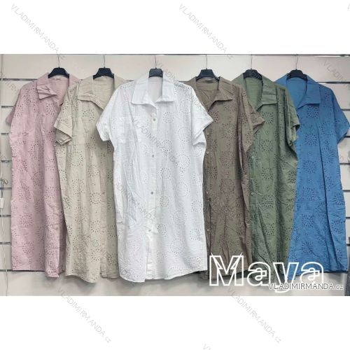 Šaty košeľové krajkové krátky rukáv dámske nadrozmer (42/44/46 ONE SIZE) TALIANSKA MÓDA IMWMY24630