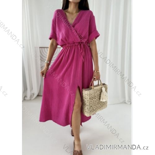 Šaty dlhé letné krátky rukáv mušelín dámske (S/M/L ONE SIZE) TALIANSKA MÓDA IMWCH24632