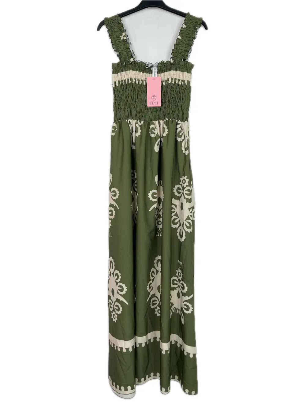 Šaty dlouhé elegantní letní na ramínka dámské (XS/S/M ONE SIZE) ITALSKÁ MÓDA IMPBB2430585s zelená khaki S / M