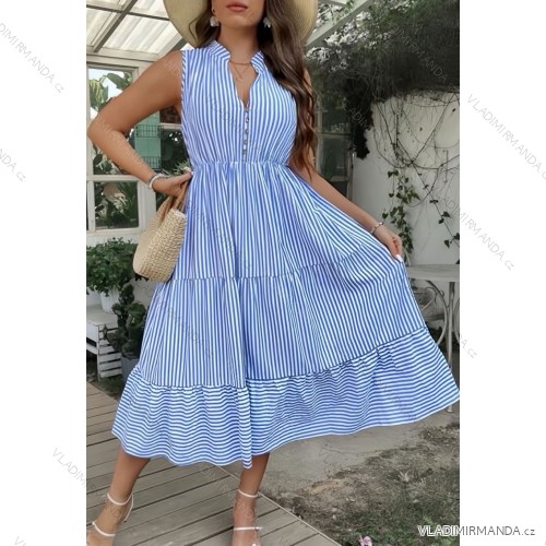 Šaty letné košeľové plátené bez rukávov dámske prúžok (S/M/L ONE SIZE) TALIANSKA MÓDA IMWAA24631/DUR -   modrá -   M / L