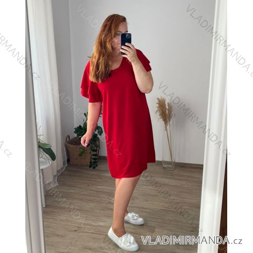 Šaty elegantný krátky rukáv dámske nadrozmer (50/52ONE SIZE) TALIANSKA MóDA IM424060/DR 50/52 červená
