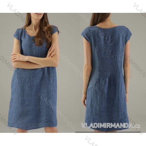 Šaty letné krátky rukáv dámske ľanové (S/M/L ONE SIZE) TALIANSKA MÓDA IMWC24682