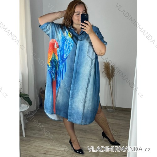 Šaty dlhé košeľové 3/4 dlhý rukáv dámske nadrozmer (56/58 ONE SIZE) TALIANSKA MÓDA IMWGS24535/DR -   modrá -   56/58