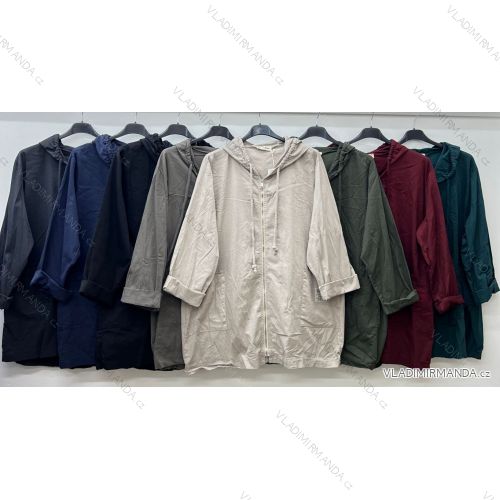 Bunda tenká bavlnená s kapucňou dlhý rukáv dámska nadrozmer (54/56 ONE SIZE) TALIANSKA MóDA IM424502