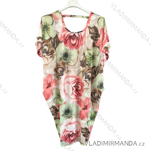 Šaty krátky rukáv dámske nadrozmerné (L-6XL) Poľská Móda PMF24SUMMER-3/DUR 5XL ružová